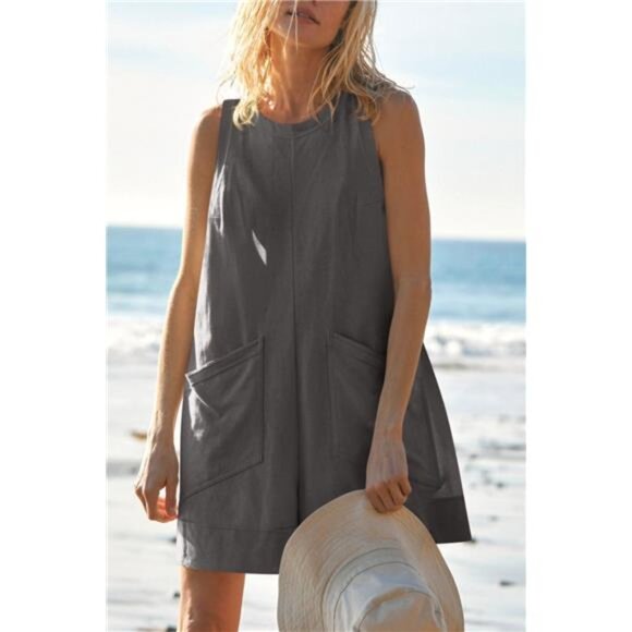 Lovelet Round Neck Sleeveless Romper with Pockets - Picture 10 of 16